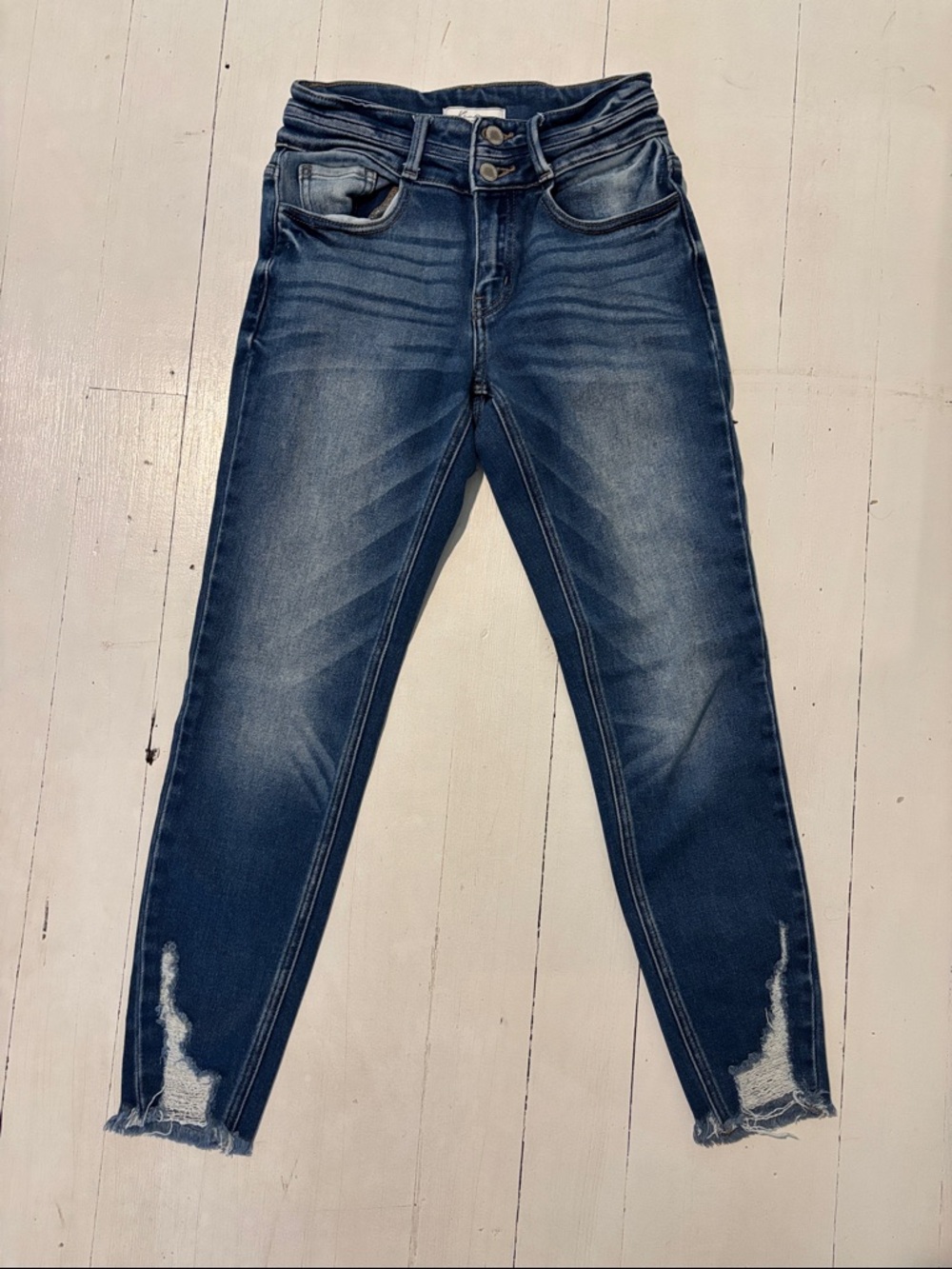 KanCan Dark Blue High-Rise Cropped Distressed Ankle Jeans